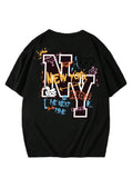 NY Street Style Graphic Drop Shoulder  Black T-Shirt