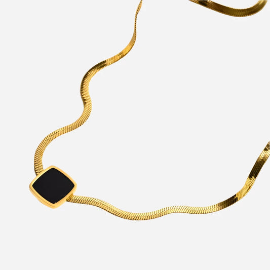 Buy Black Square Onyx Flat Snake Chain Necklace For Men and Women in Pakistan.