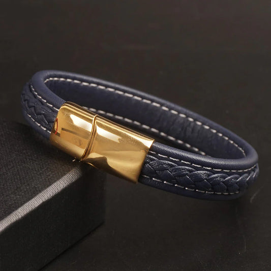 Buy Blue Leather Bracelet With Gold Plated Clasp For Men and Women in Pakistan.