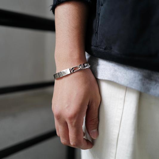 Buy Silver ID Bracelet With Cuban Chain For Men and Women in Pakistan.