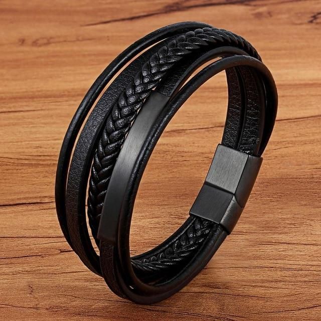 Buy Black Braided Leather Bracelet in Pakistan