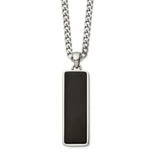 Buy Black Onyx Thin Rectangular Bar Pendant Necklace For Men and Women in Pakistan.