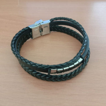 Buy Block Black Leather Bracelet For Men and Women in Pakistan.