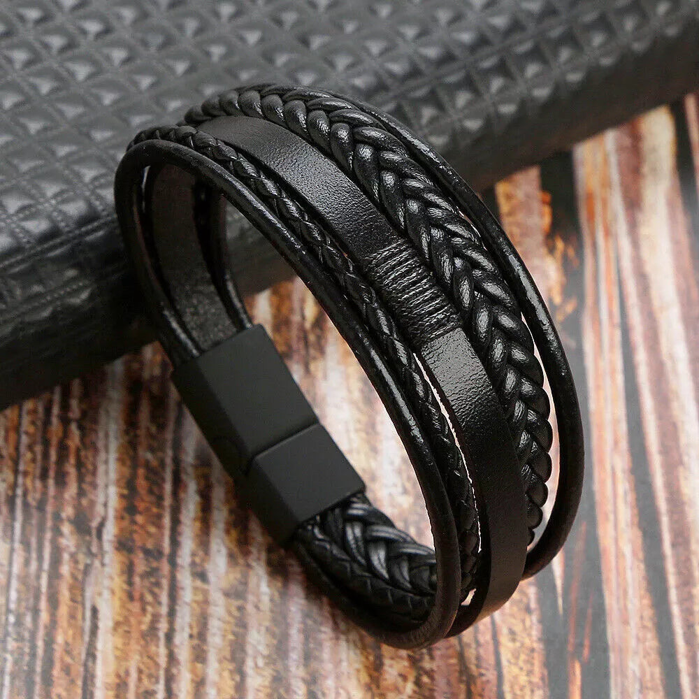 Buy Black Braided Leather Bracelet in Pakistan