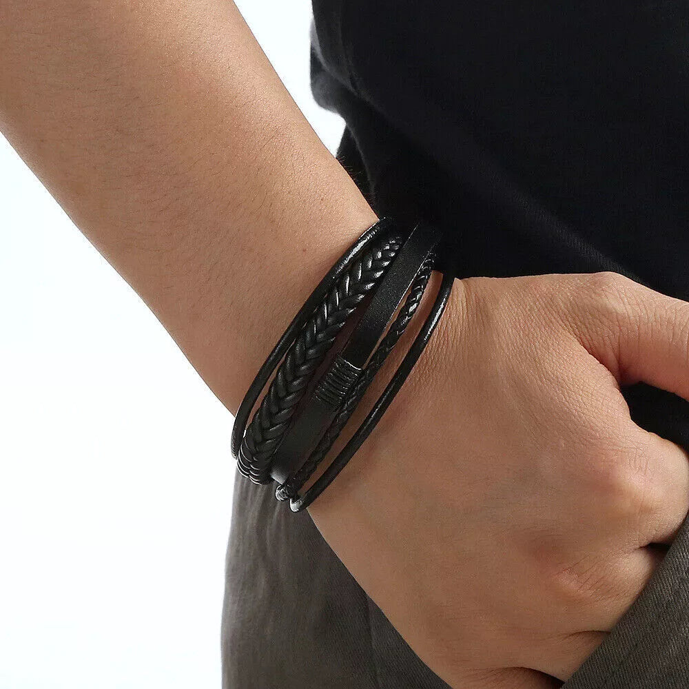 Buy Black Braided Leather Bracelet For Men and Women in Pakistan.